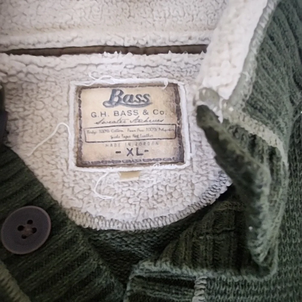 GH Bass Co Sweater Mens XL Green Knit Pullover‎ Sherpa Lined Gorpcore Outdoors